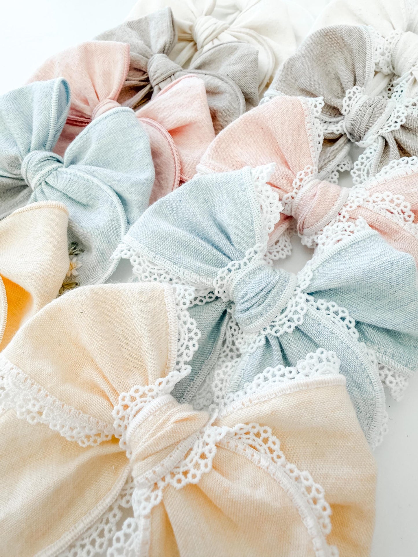 Pastel solid fable bows (*NO EMBROIDERY) - lace trim bows - spring solids - pastel bows - fable bow - trendy bow - girl bow - baby bow