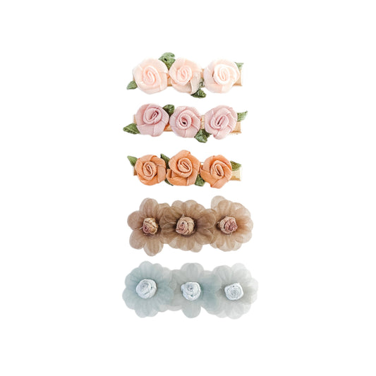 Floral hair clips - rose clips - trendy clips for girl - baby hair clips - floral hair clips - neutral hair clips girl