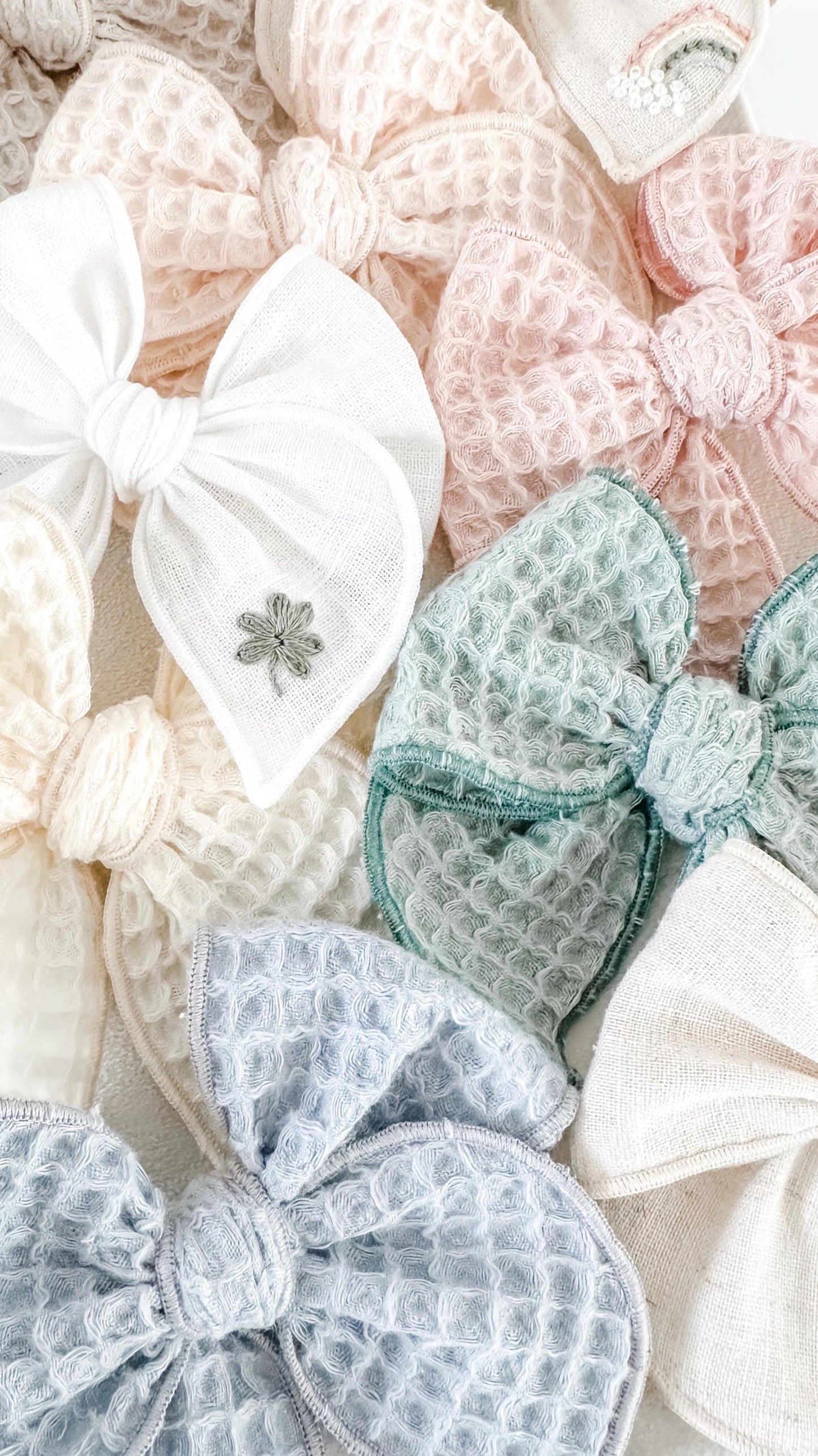 Colorful waffle knit fable bows - spring solids - neutral bows - fable bow - trendy bow - girl bow - baby bow - knit hair bow - dog bow