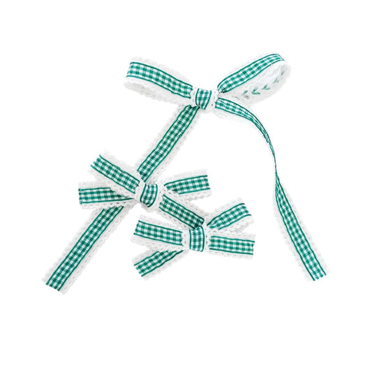Scalloped kelly green gingham ribbon bow - green bow - delicate bow - st. Paddys bows - dainty bows - gingham bow - baby bows - newborn bows