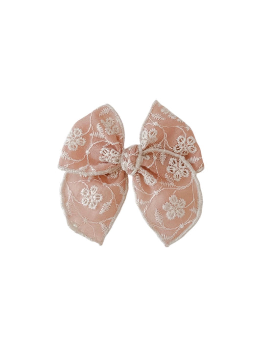 Terracotta embroidered floral fable bow - summer bow - floral embroidered bow - spring bow - girl bow - dog bow - baby bow
