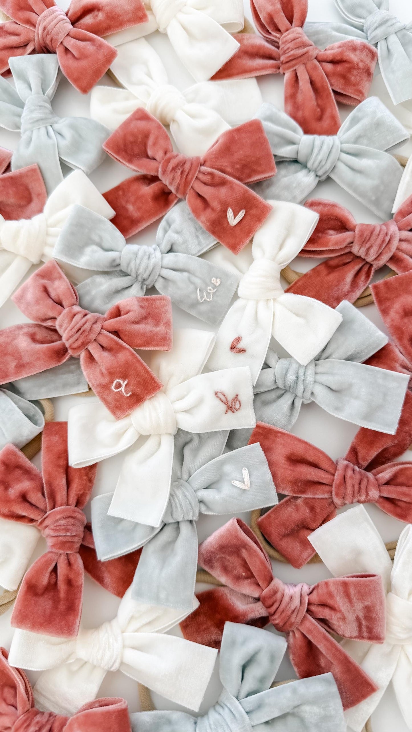 Velvet ribbon bows - embroidered heart bow - embroidered bow - initial emroidery - fable bow - trendy bow - girl bow - baby bow - dog bow