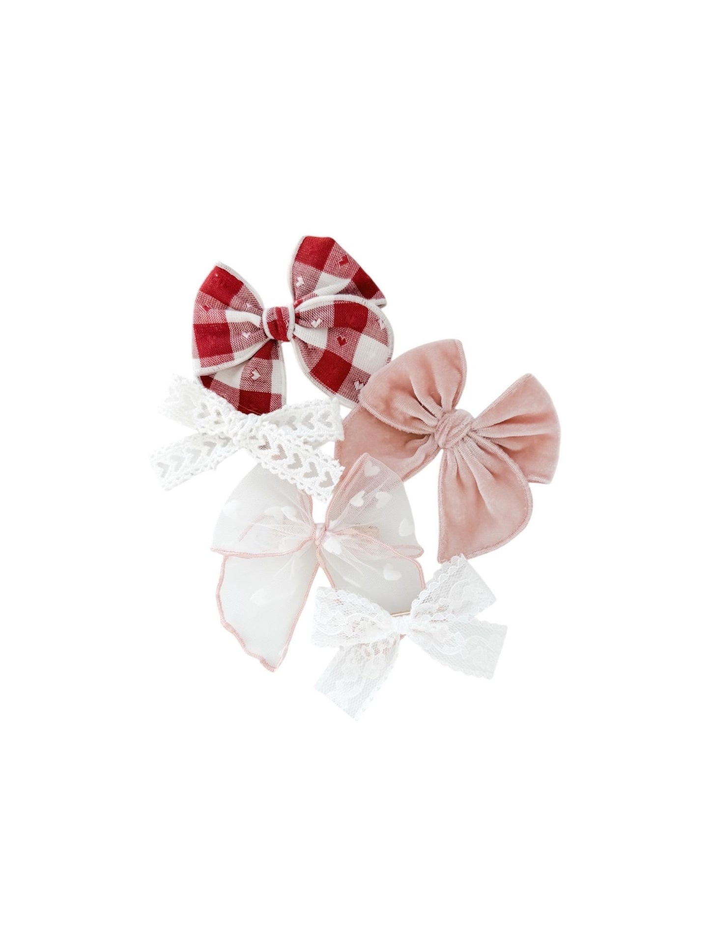 Valentine’s Day hair bows - pink bows - red heart bows - delicate bows - trendy bows - dainty bows - lace heart bow - baby bow -newborn bows