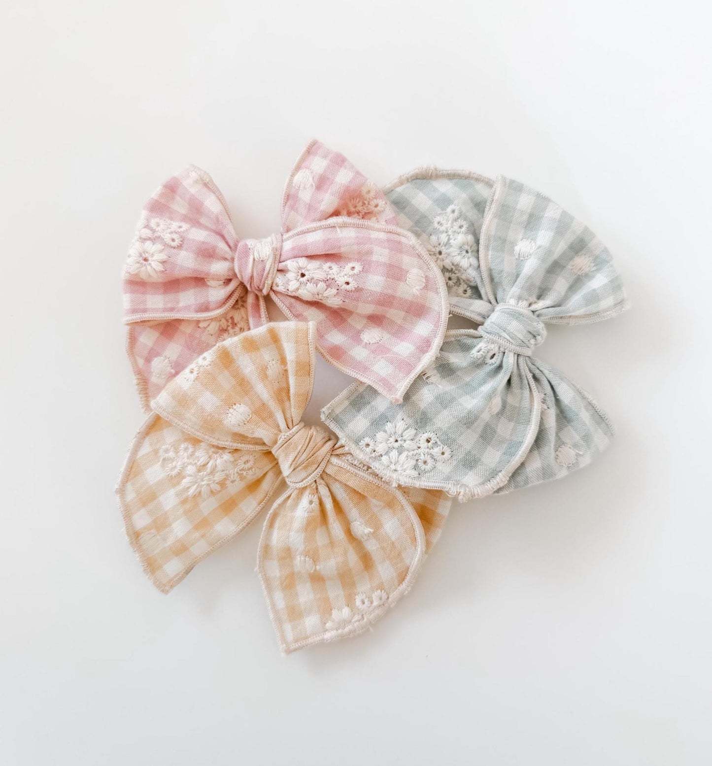 Spring gingham floral bow - colorful bow - spring bow - gingham bow - newborn bow - dog bow - baby girl gift - girl fable bow