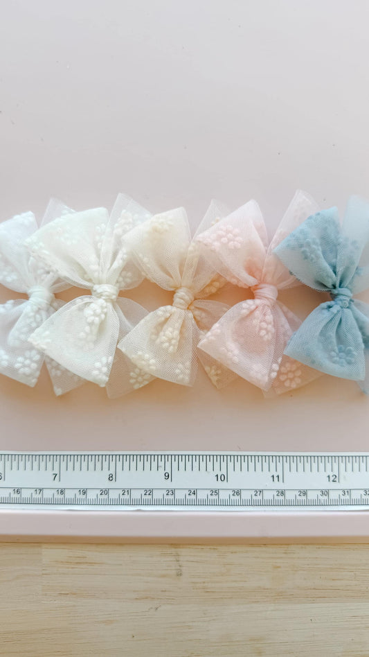 Daisy tulle spring bows - spring solids - daisy bow - neutral bows - tulle bow - trendy bow - girl bow - baby bow - dog bow