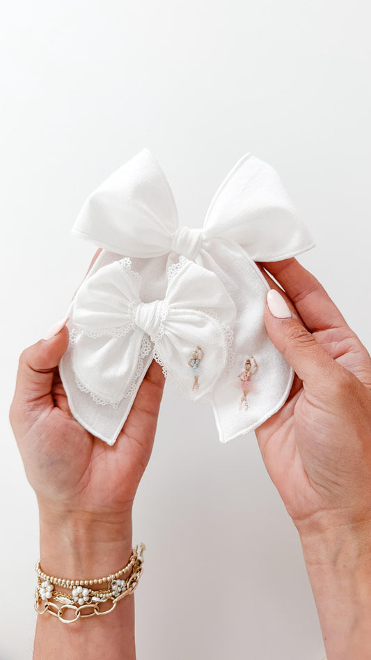 NEW Ballerina embroidered bow - hand-embroidered dance fable bow - recital gift - ballet bow - keepsake bow - dance bow - trendy vintage bow